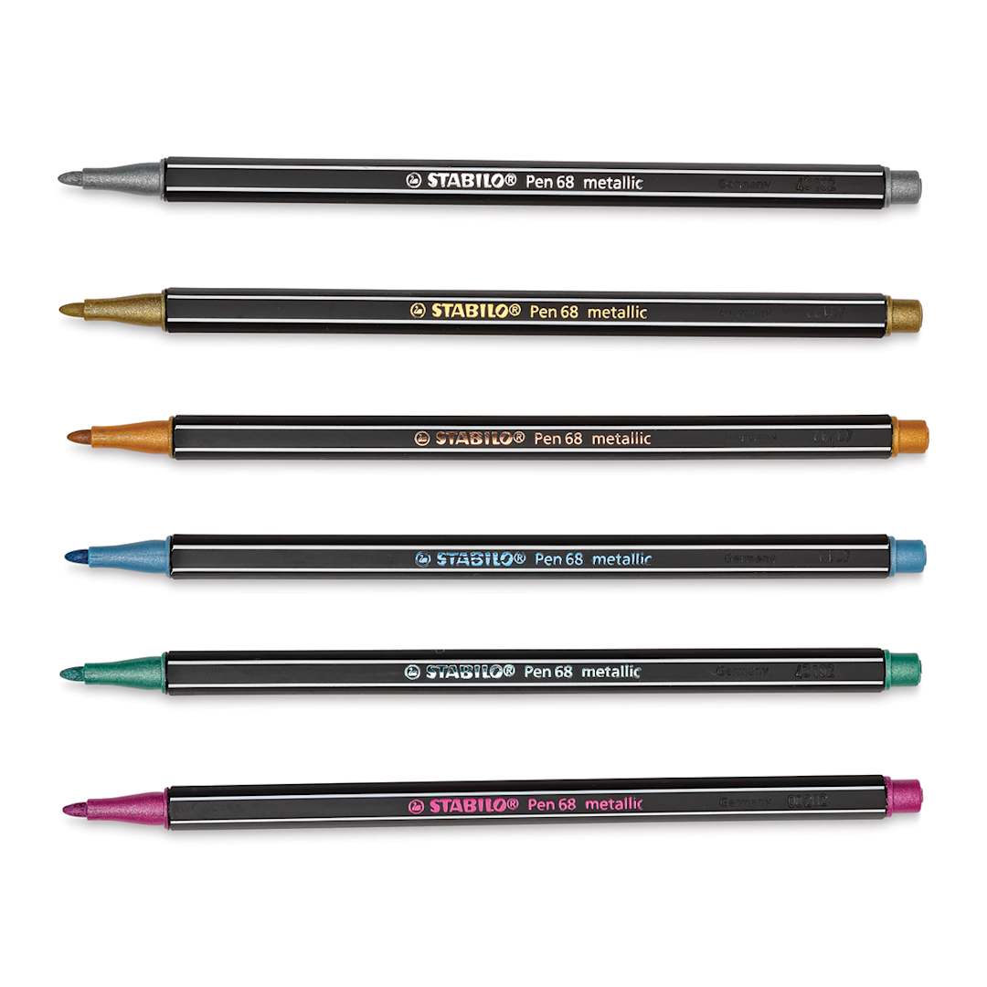 Open in modal - Stabilo Pen 68 Metallic Pens - Set of 6 - with caps off