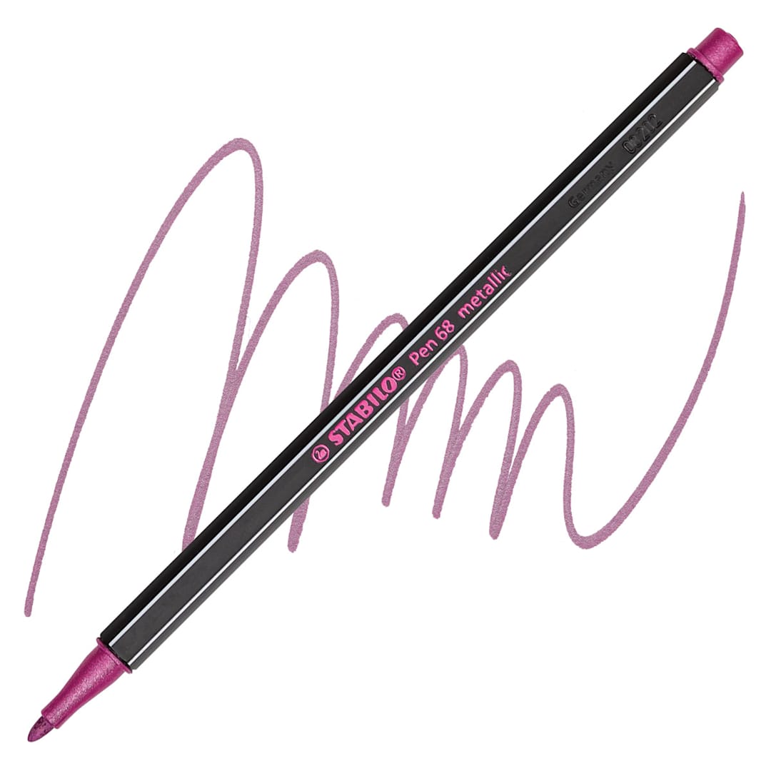 Open in modal - Stabilo Pen 68 Metallic Pen - Pink pen and swatch