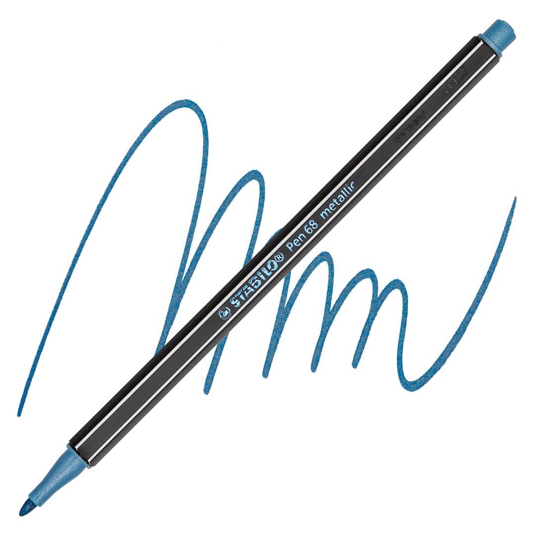 Open in modal - Stabilo Pen 68 Metallic Pen - Blue pen and swatch