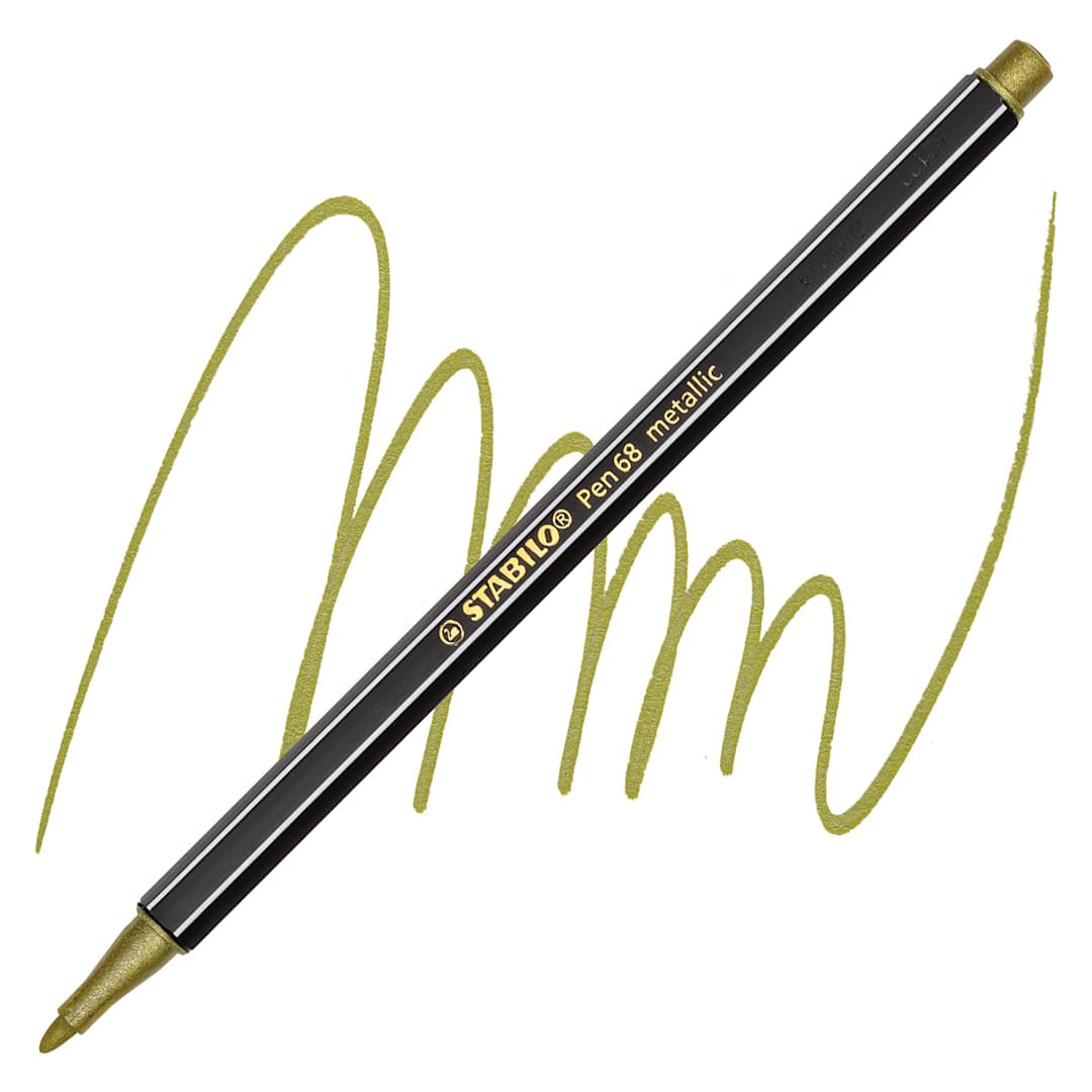 Open in modal - Stabilo Pen 68 Metallic Pen - Gold pen and swatch