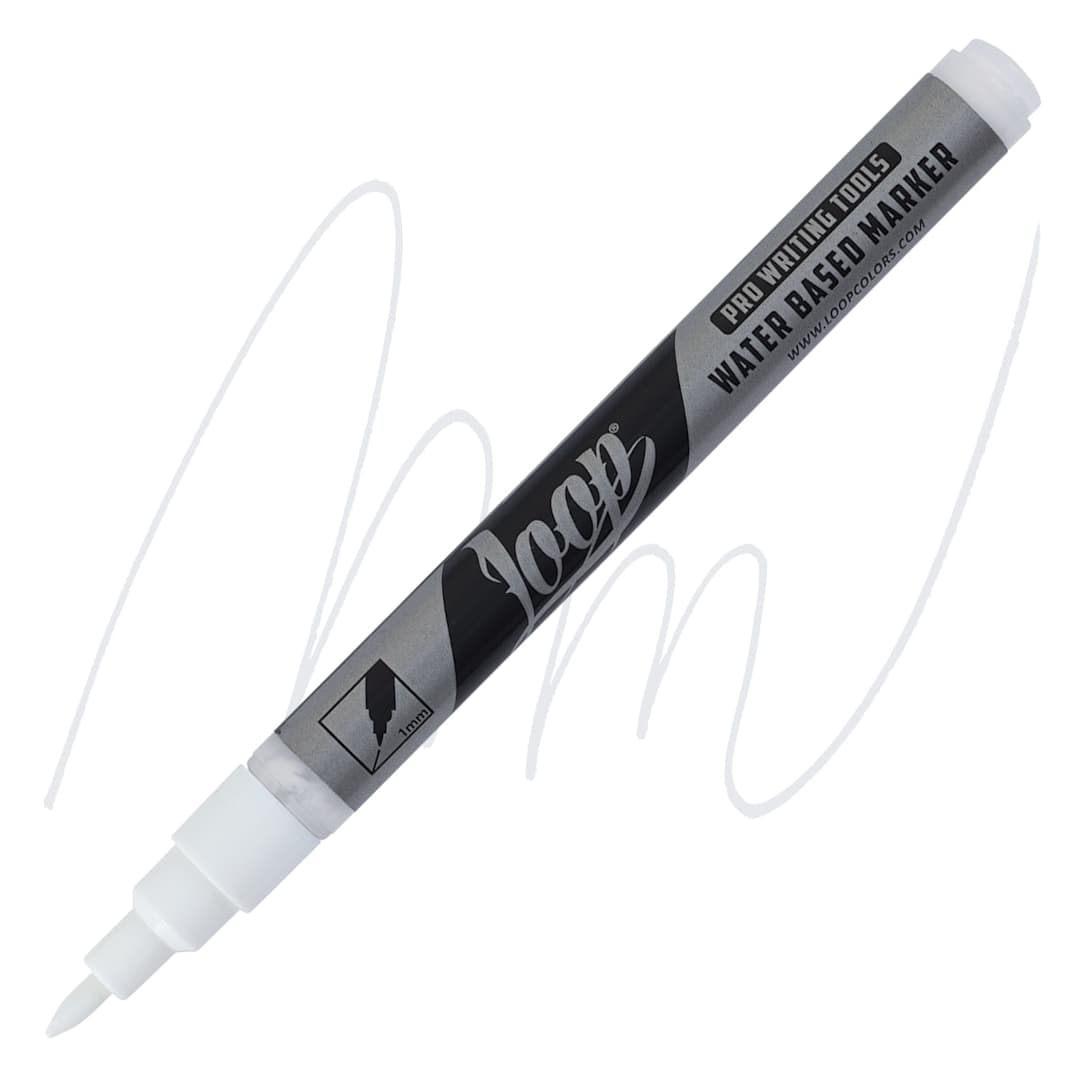 Open in modal - Loop Water-Based Acrylic Marker - White, 1 mm marker and swatch