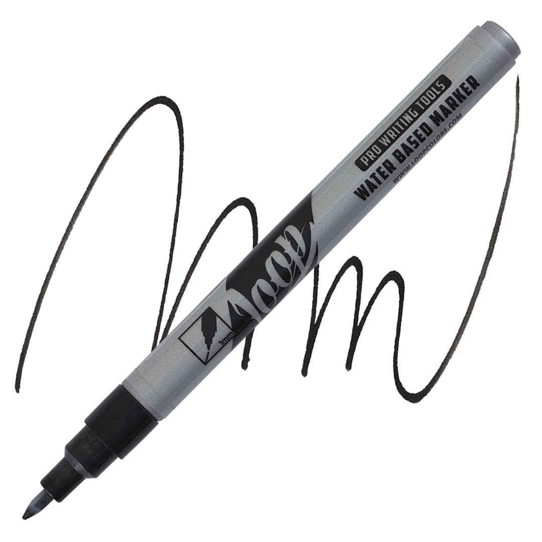 Open in modal - Loop Water-Based Acrylic Marker - Black, 1 mm marker and swatch