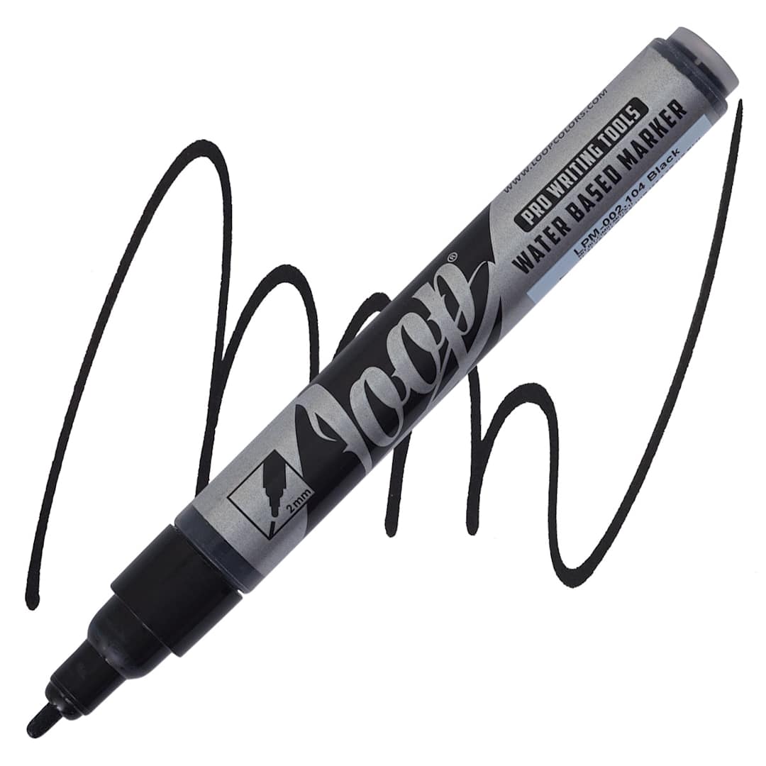 Open in modal - Loop Water-Based Acrylic Marker - Black, 2 mm marker and swatch