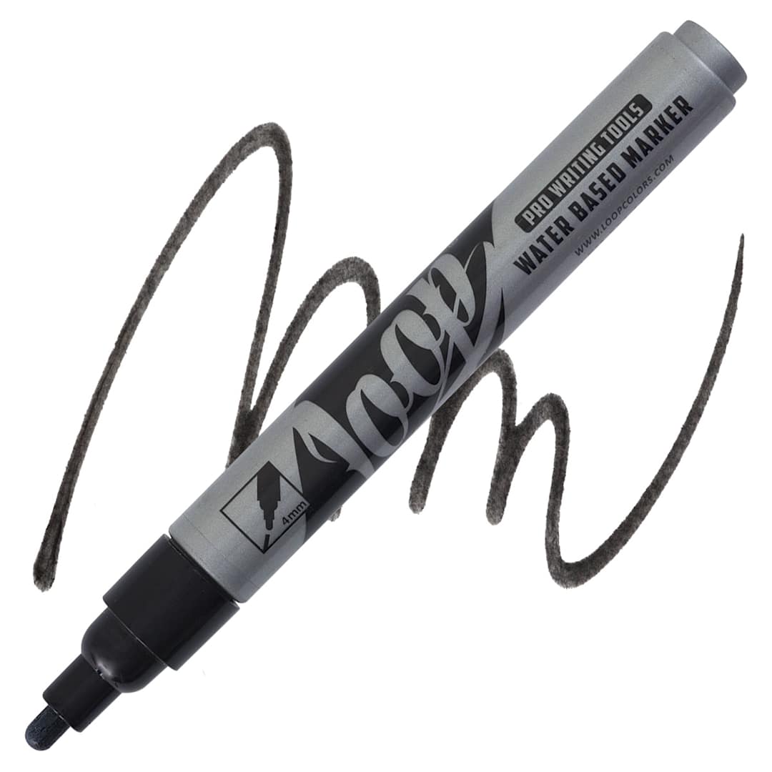 Open in modal - Loop Water-Based Acrylic Marker - Black, 4 mm marker and swatch