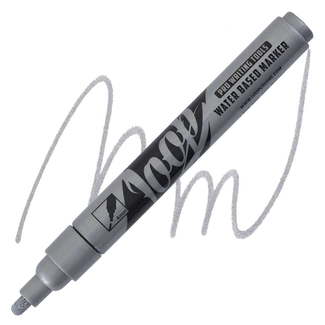 Open in modal - Loop Water-Based Acrylic Marker - Silver, 4 mm marker and swatch
