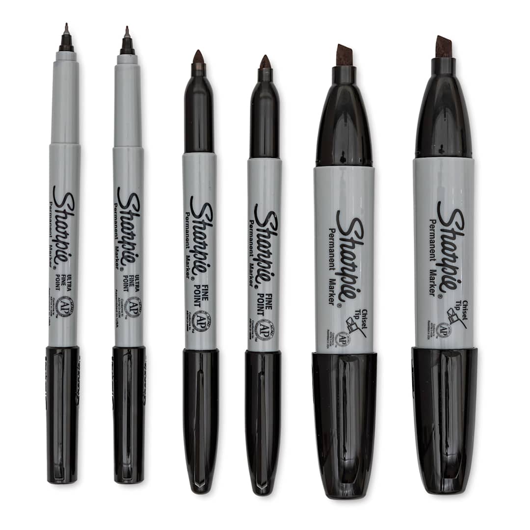 Open in modal - Sharpie Permanent Markers Variety Pack - Black, Set of 6 (out of package with caps removed)