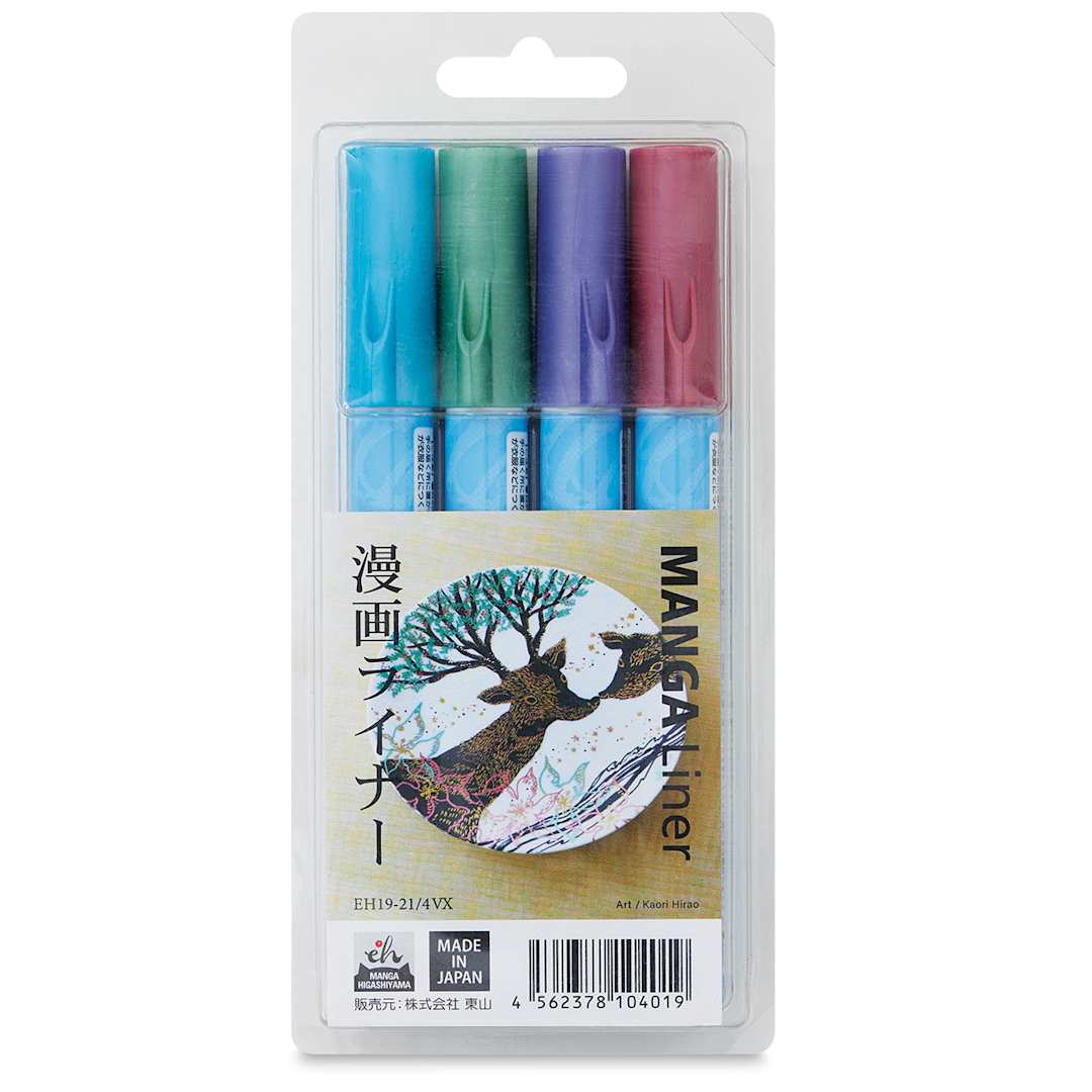 Open in modal - Aitoh Manga Liner Pens - Bright Metallic Colors, Set of 4 (in package)