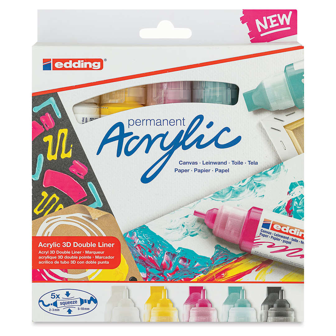 Open in modal - Edding 5400 Acrylic Double Ended Paint Markers - Basic Set, Set of 5, Front Of Package