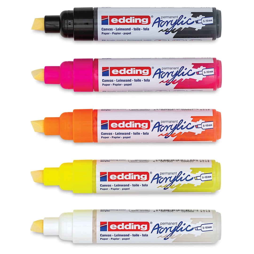 Open in modal - Edding Acrylic Paint Markers - Neon Colors, Set of 5, Broad