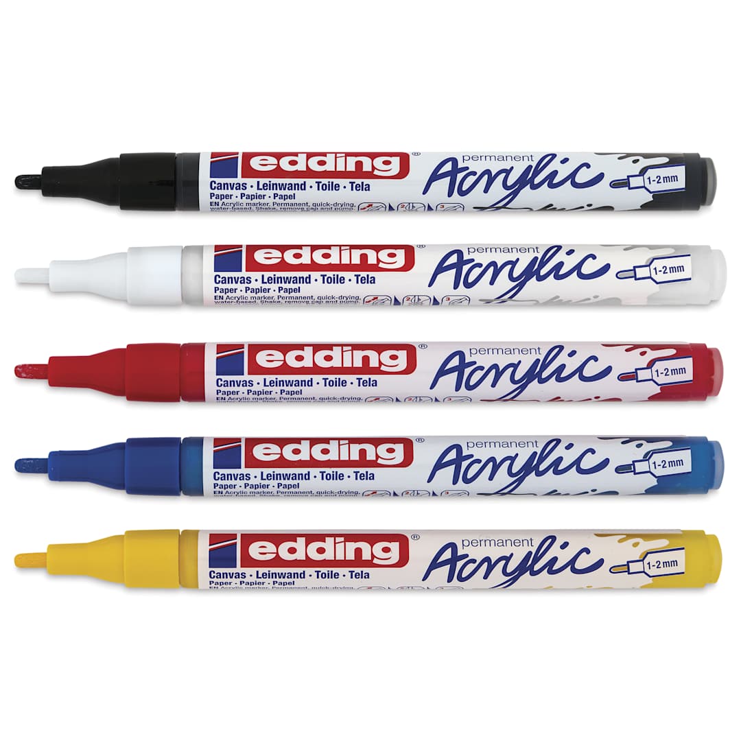 Open in modal - Edding Acrylic Paint Markers - Basic Colors, Set of 5, Fine, caps off