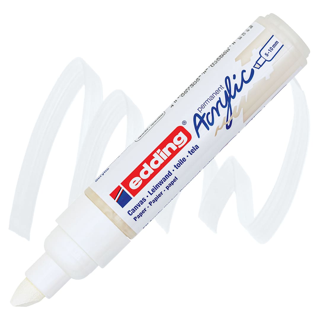 Open in modal - Edding Acrylic Paint Marker - Traffic White 922, Broad marker and swatch