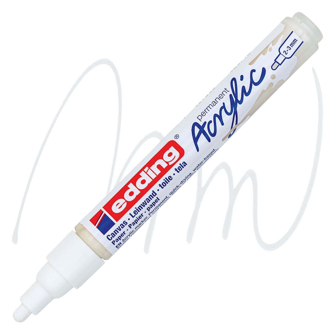 Open in modal - Edding Acrylic Paint Marker - Traffic White 922, Medium marker and swatch