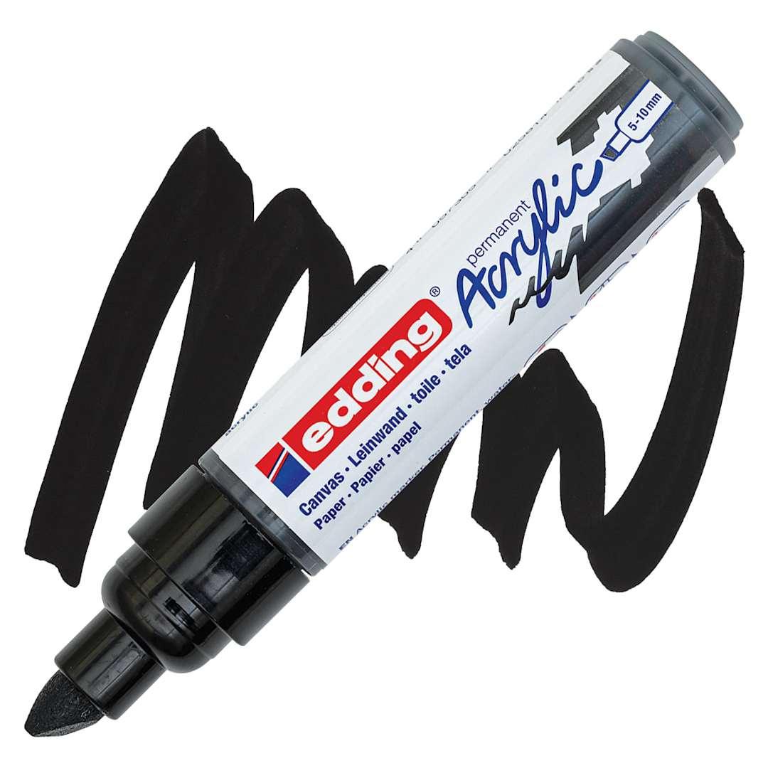 Open in modal - Edding Acrylic Paint Marker - Black 901, Broad marker and swatch