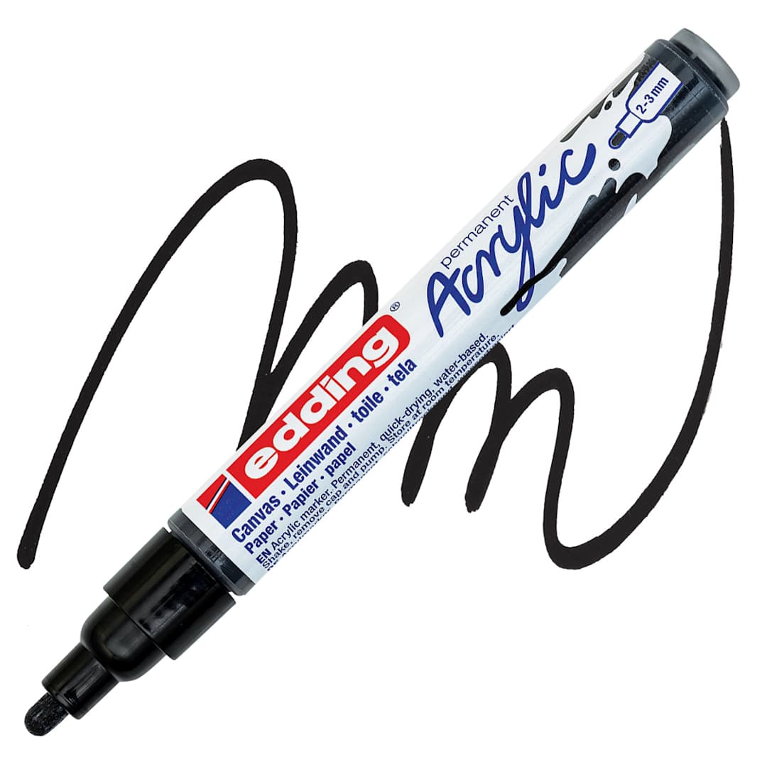 Open in modal - Edding Acrylic Paint Marker - Black 091, Medium marker and swatch