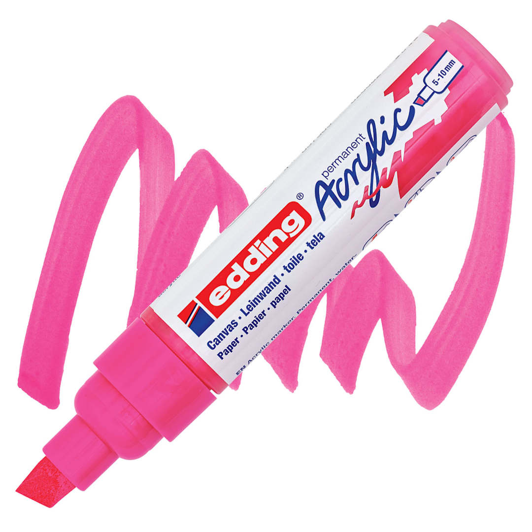 Open in modal - Edding Acrylic Paint Marker - Neon Pink 069, Broad marker and swatch