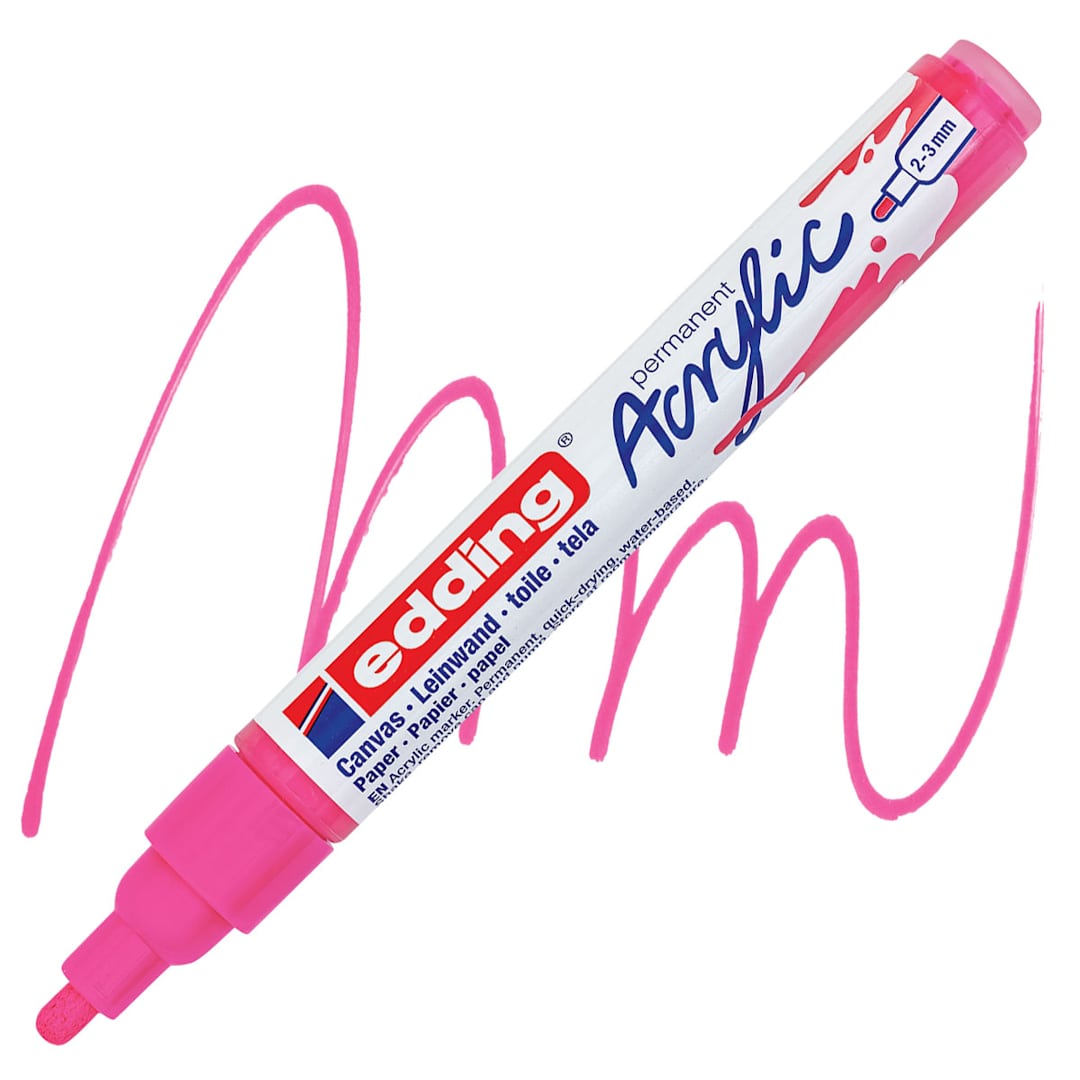 Open in modal - Edding Acrylic Paint Marker - Neon Pink 069, Medium marker and swatch