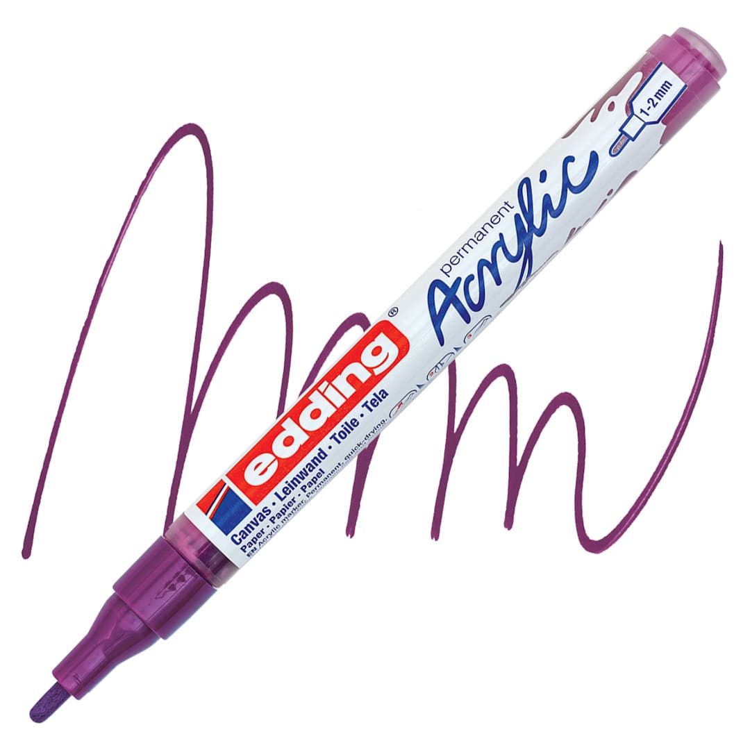 Open in modal - Edding Acrylic Paint Marker - Berry 910, Fine marker and swatch
