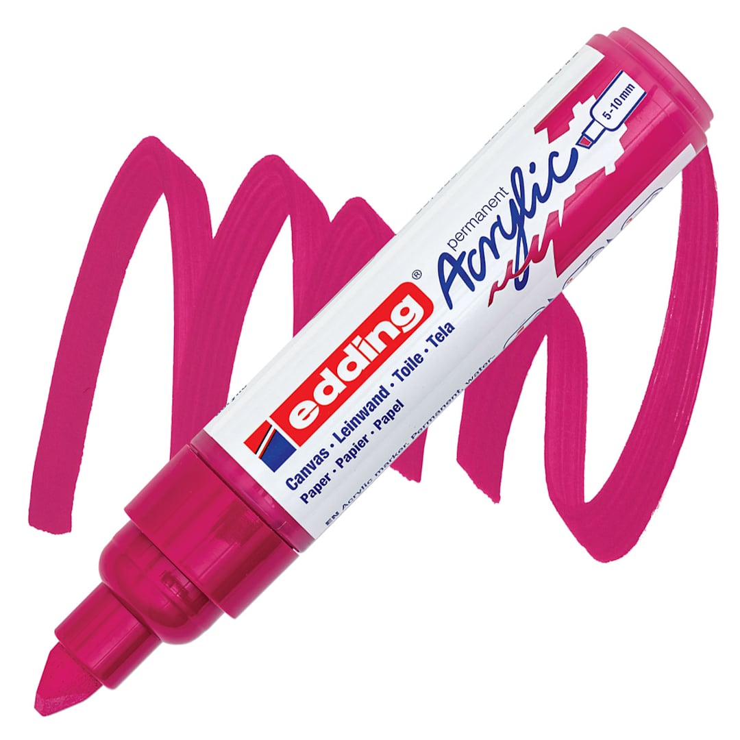 Open in modal - Edding Acrylic Paint Marker - Telemagenta 909, Broad marker and swatch