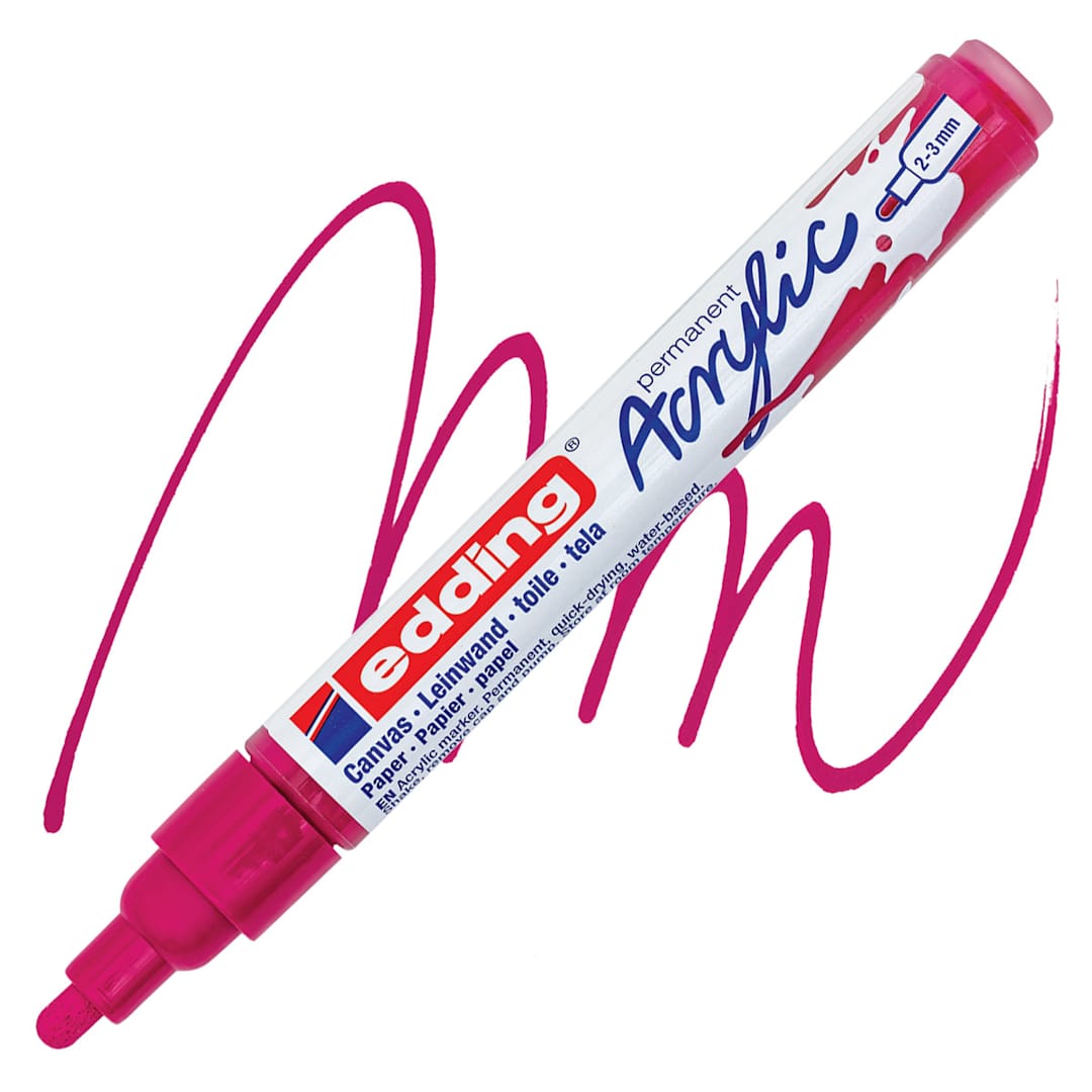 Open in modal - Edding Acrylic Paint Marker - Telemagenta 909, Medium marker and swatch