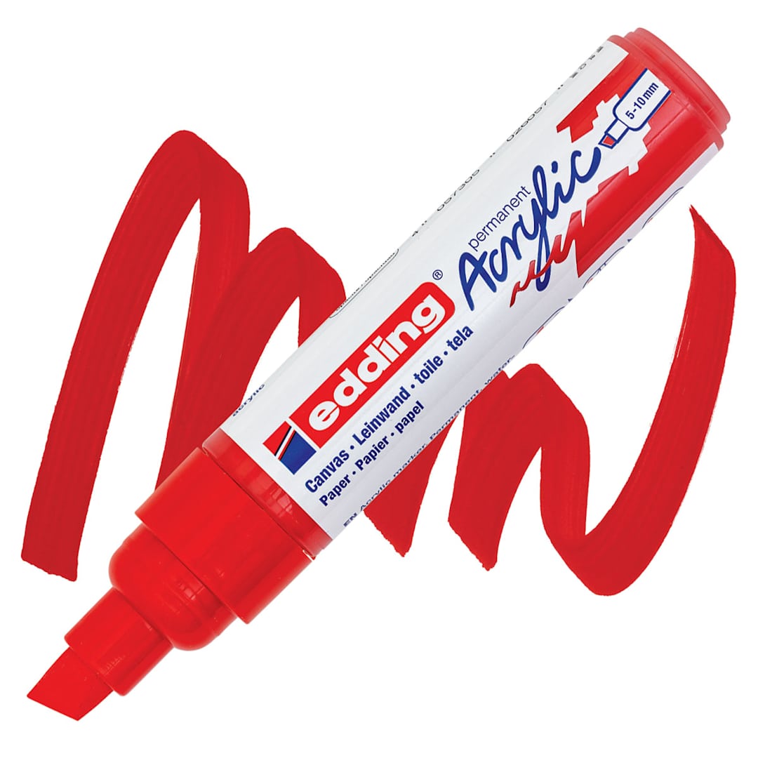Open in modal - Edding Acrylic Paint Marker - Traffic Red 902, Broad marker and swatch