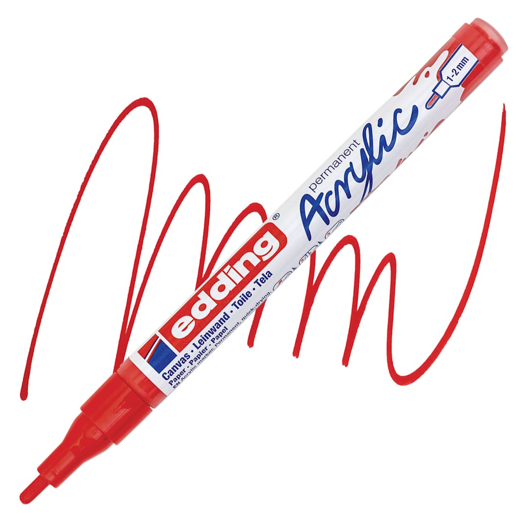 Open in modal - Edding Acrylic Paint Marker - Traffic Red 902, Fine marker and swatch