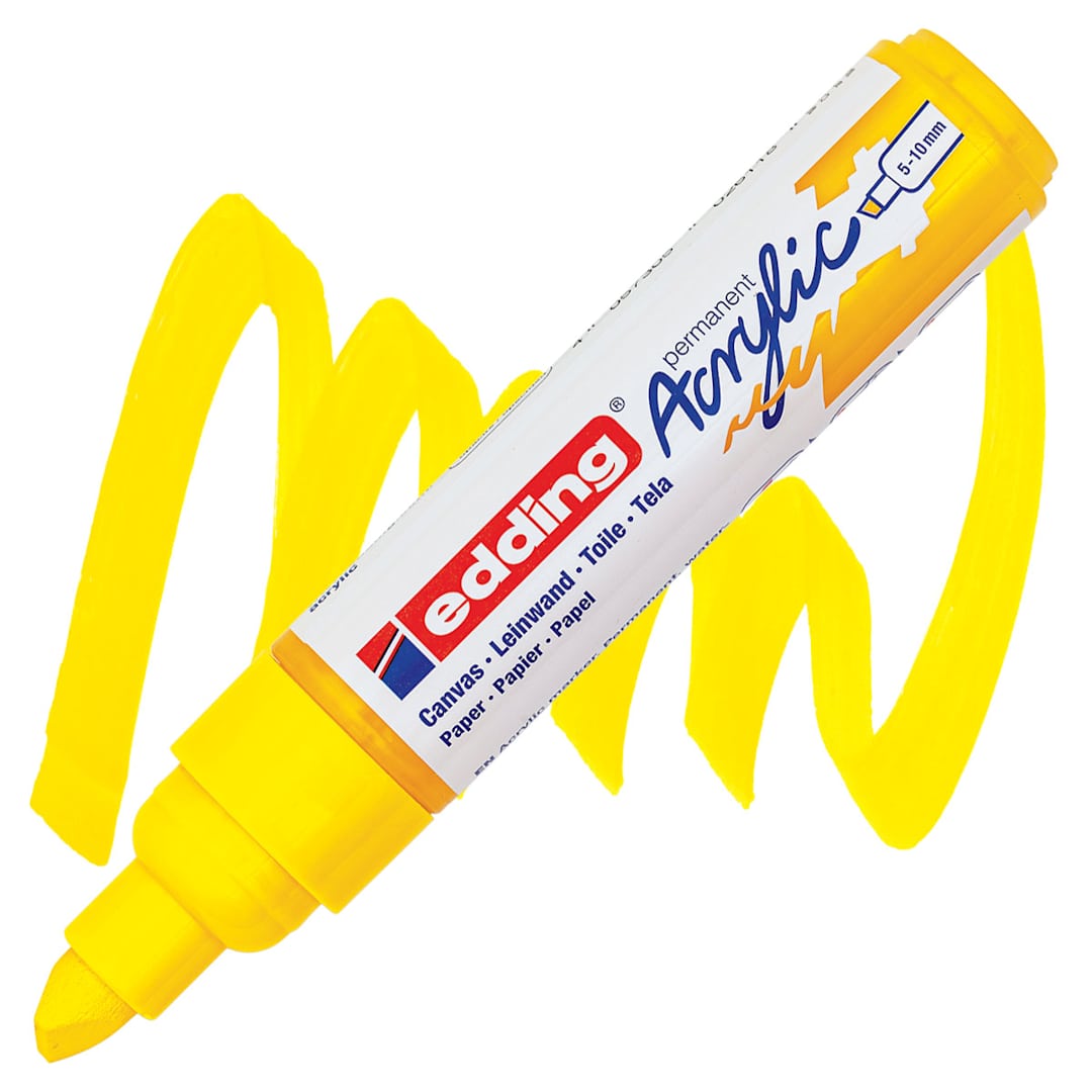 Open in modal - Edding Acrylic Paint Marker - Traffic Yellow 905, Broad marker and swatch