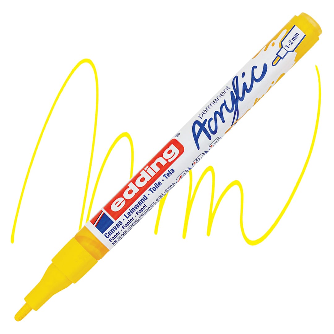 Open in modal - Edding Acrylic Paint Marker - Traffic Yellow 905, Fine marker and swatch
