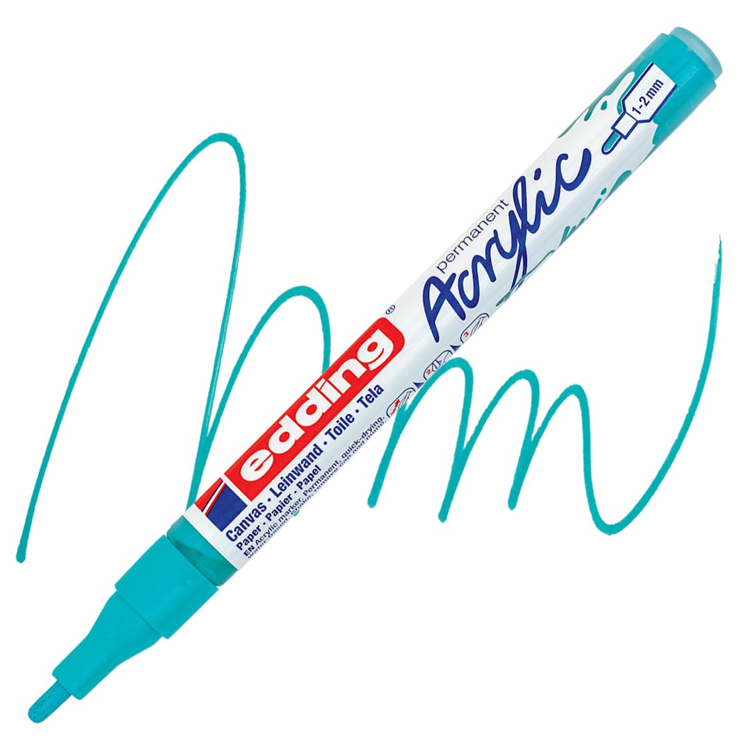 Open in modal - Edding Acrylic Paint Marker - Opulent Turquoise 934, Fine marker and swatch