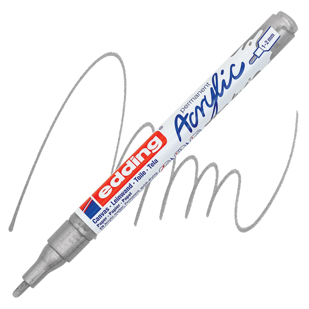 Open in modal - Edding Acrylic Paint Marker- Silver 923, Fine marker and swatch