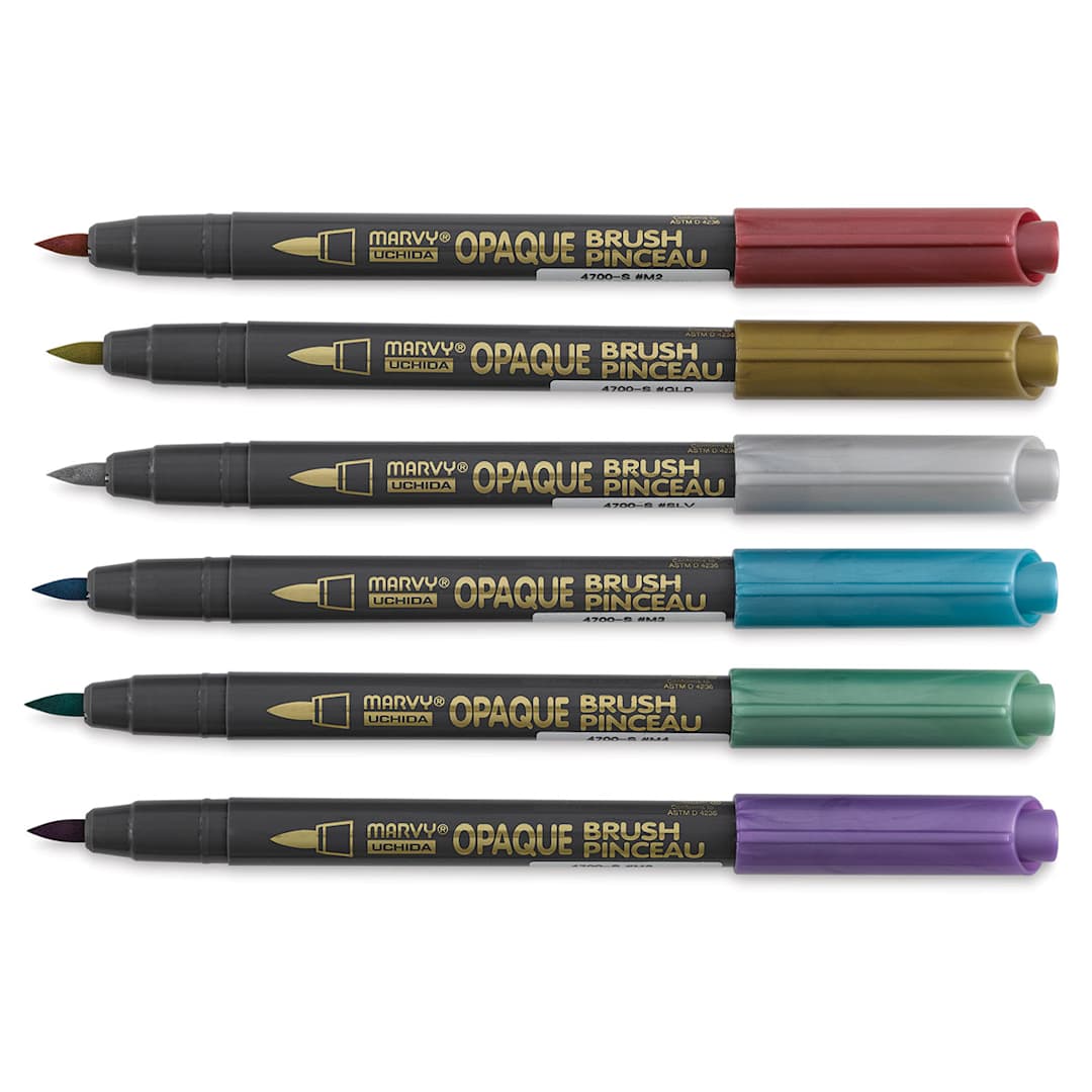 Open in modal - Marvy Uchida Opaque Brush Markers - Set of 6