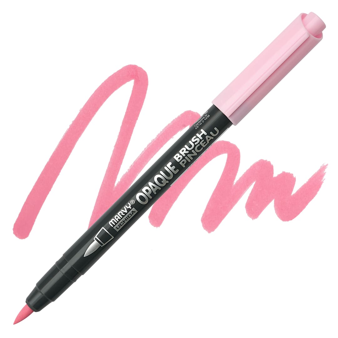 Open in modal - Marvy Uchida Opaque Brush Marker - Bubblegum Pink, swatch and marker