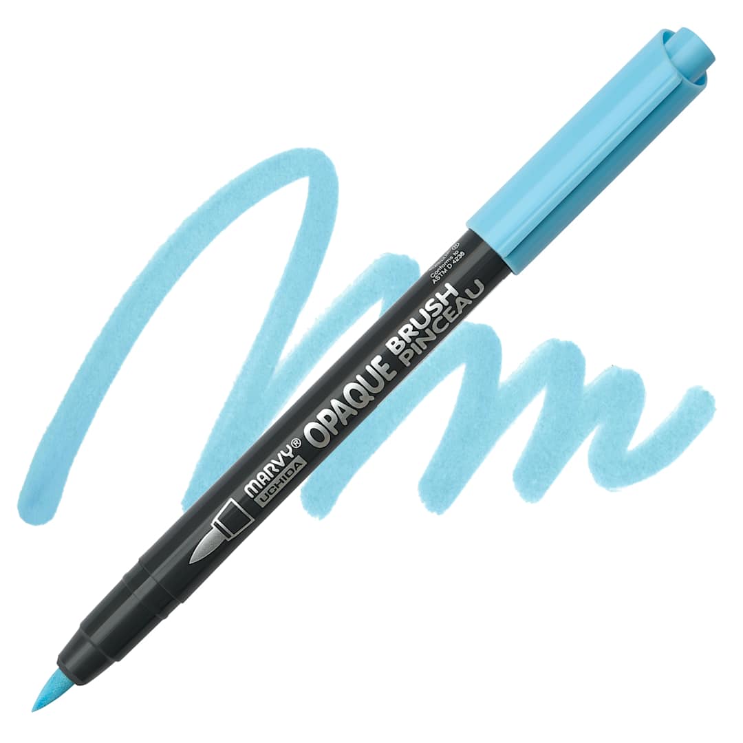 Open in modal - Marvy Uchida Opaque Brush Marker - Pale Blue, swatch and marker
