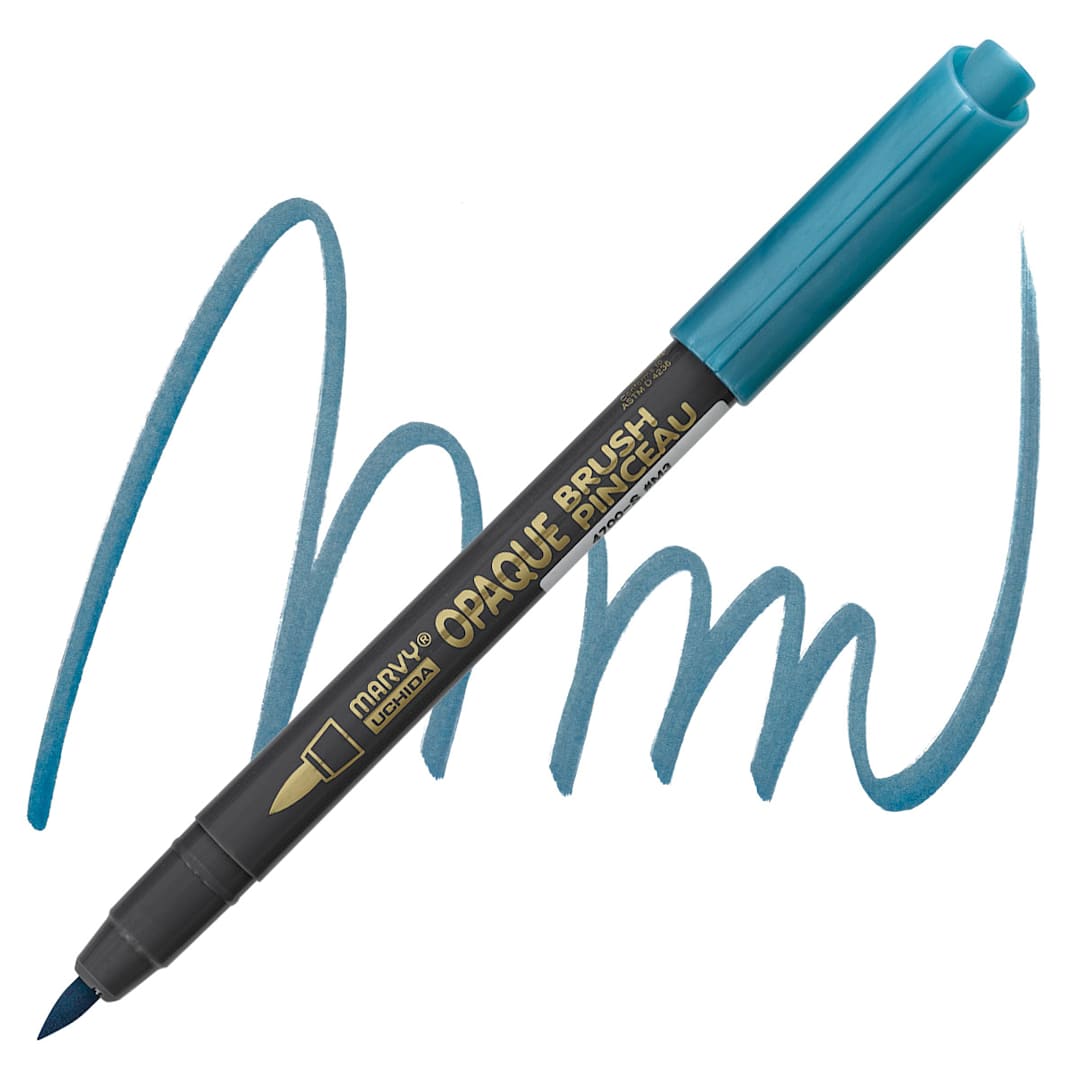 Open in modal - Marvy Uchida Opaque Brush Marker - Metallic Blue pen and swatch