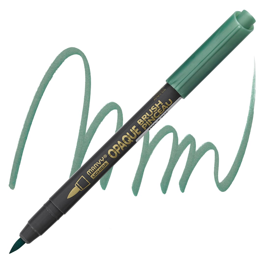 Open in modal - Marvy Uchida Opaque Brush Marker - Metallic Green pen and swatch
