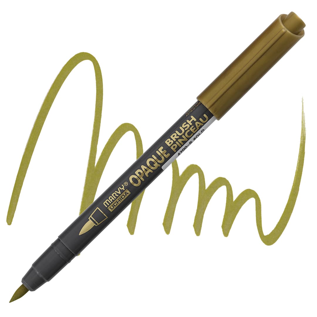 Open in modal - Marvy Uchida Opaque Brush Marker - Gold pen and swatch