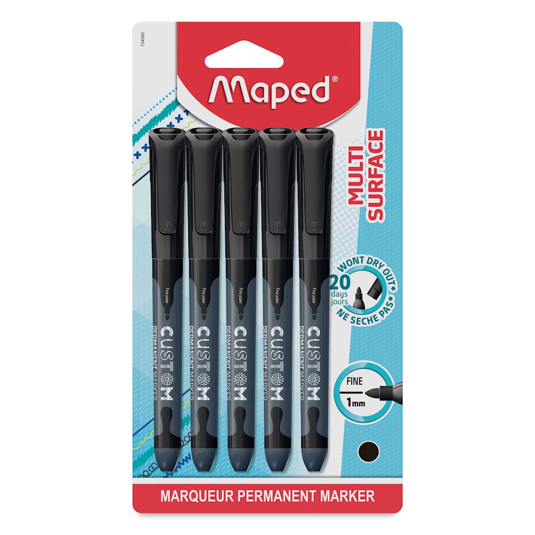 Open in modal - Maped Custom Permanent Markers - Black, Pkg of 5, front of the packaging