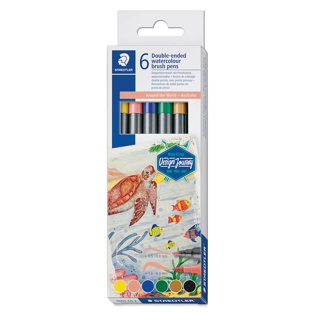 Open in modal - Staedtler Double-Ended Watercolor Brush Pens - Australia, Set of 6, front of the packaging