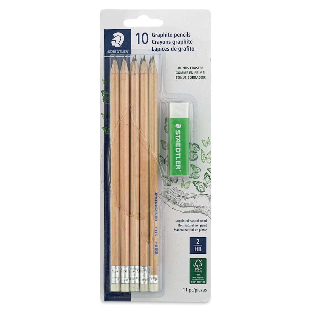 Open in modal - Staedtler Natural Wood Graphite Pencils - Set of 10 with Eraser