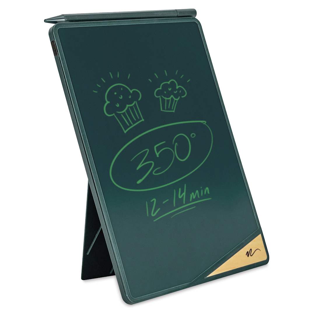 Open in modal - Boogie Board VersaBoard Reusable Writing Tablet - Mineral Green (standing with example writing)