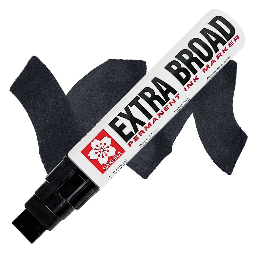 Open in modal - Sakura Extra Broad Permanent Ink Marker - Black, swatch and marker