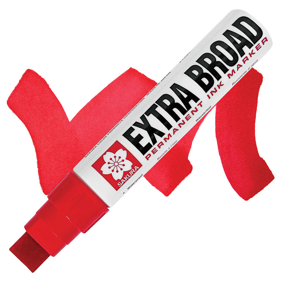 Open in modal - Sakura Extra Broad Permanent Ink Marker - Red, swatch and marker