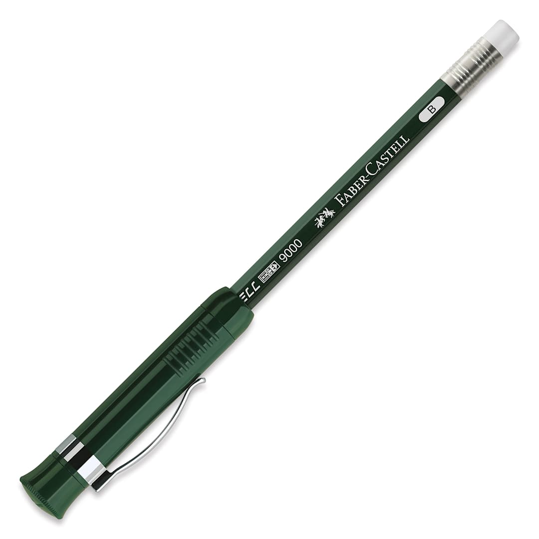 Open in modal - Faber-Castell 9000 Perfect Pencil - Green, pencil inserted in cap sharpener shown
