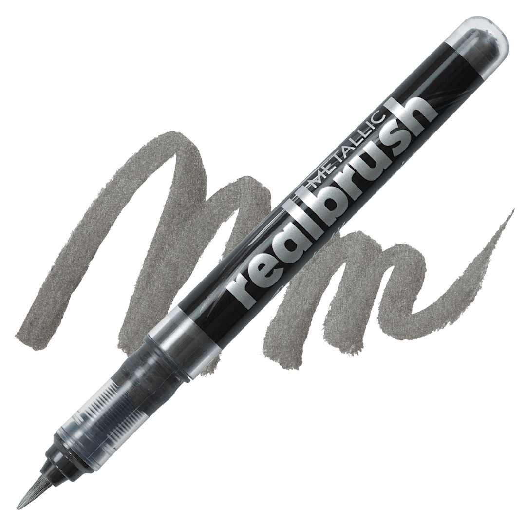 Open in modal - Karin Realbrush Metallic Marker - Black 8510, swatch and marker