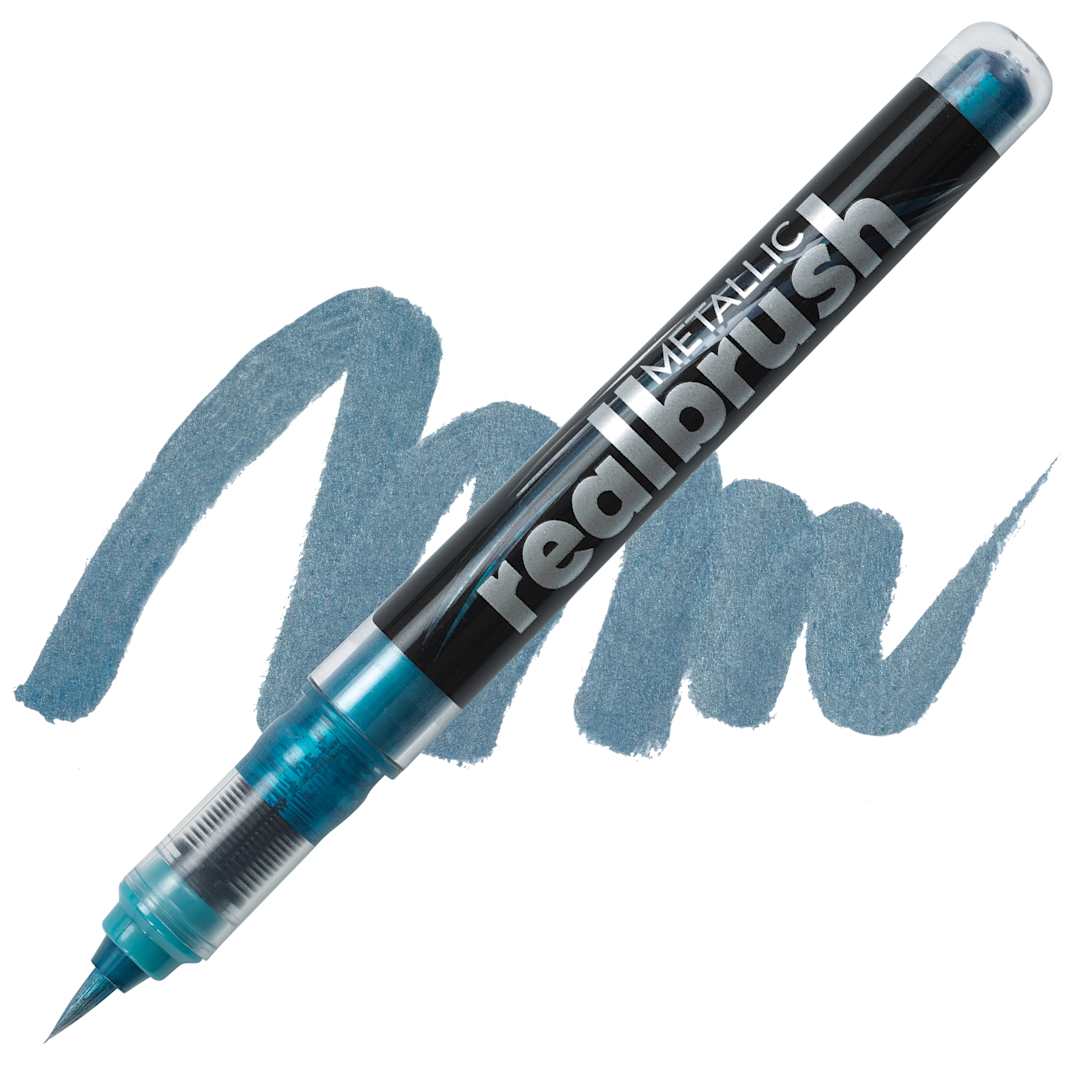 Open in modal - Karin Realbrush Metallic Marker - Blue 8505, swatch and marker