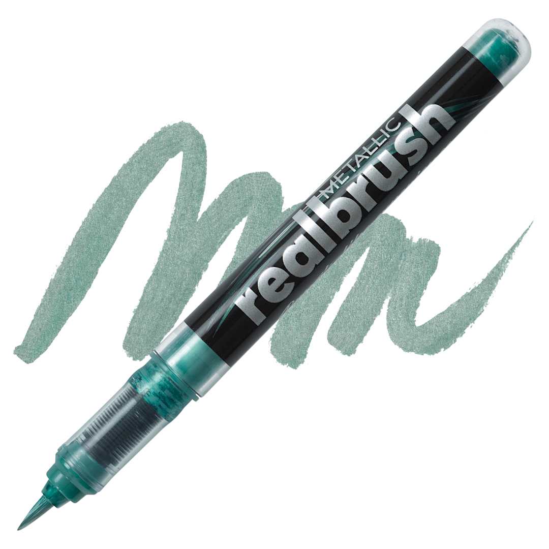 Open in modal - Karin Realbrush Metallic Marker - Green 8535, swatch and marker