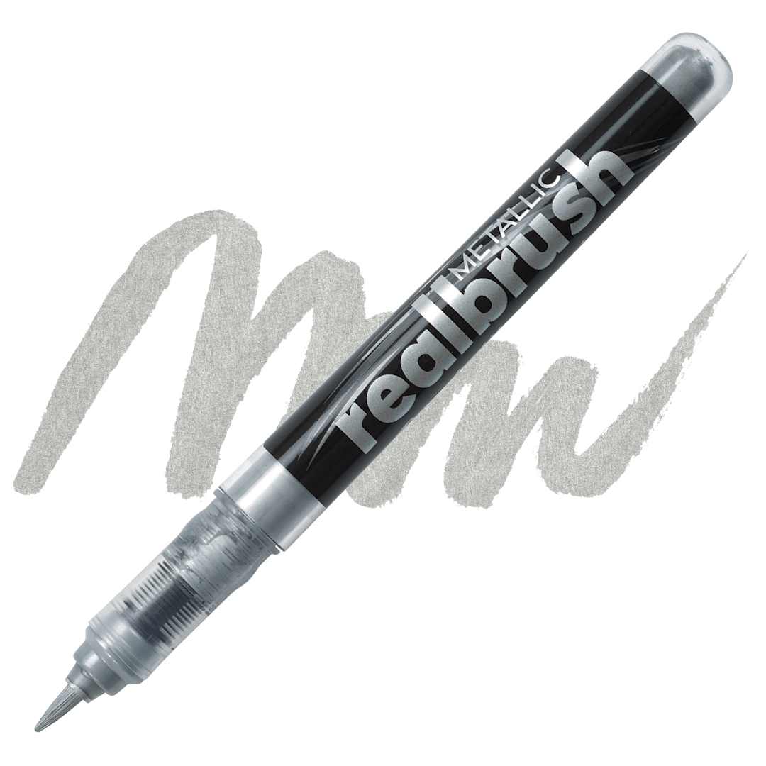 Open in modal - Karin Realbrush Metallic Marker - Silver 8580, swatch and marker