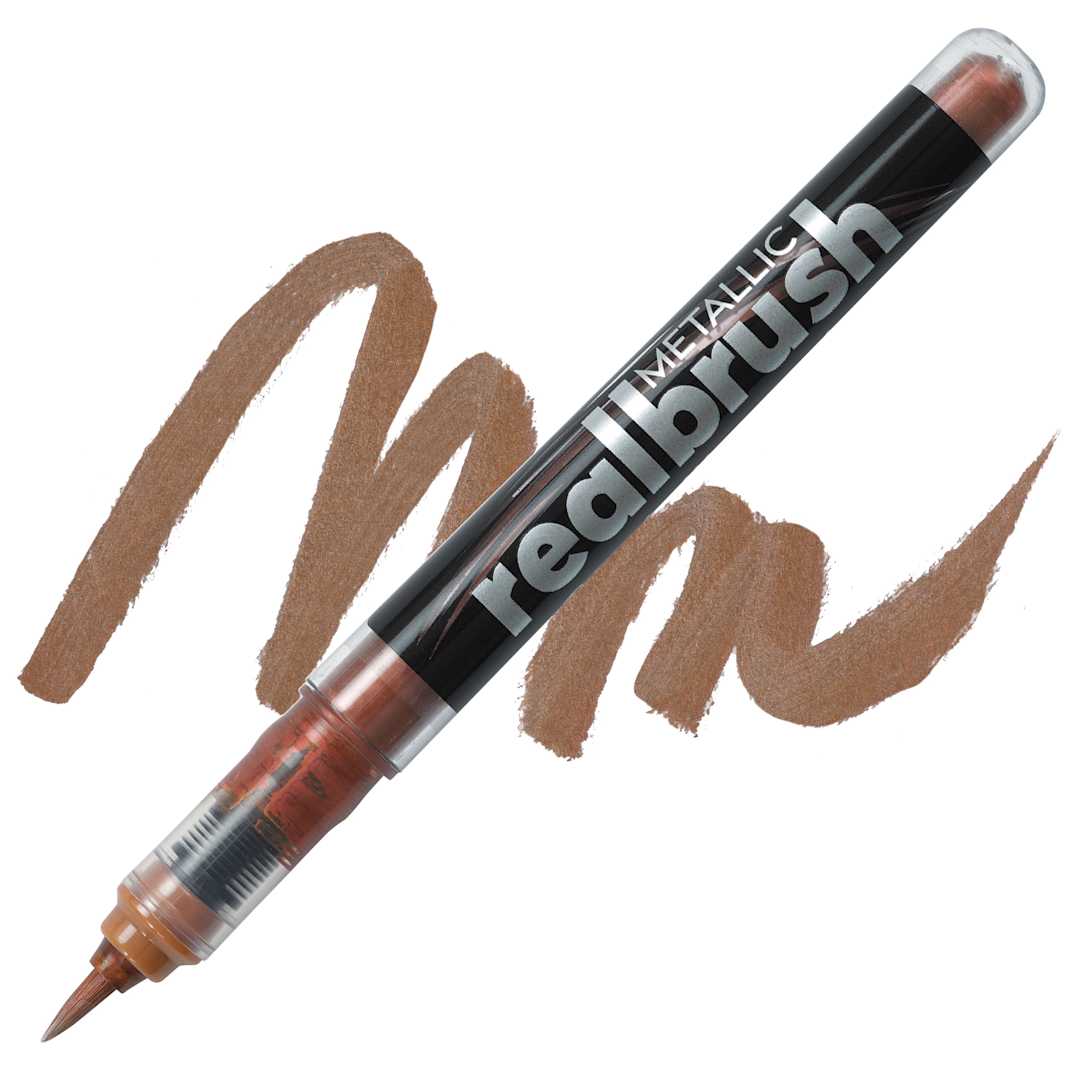 Open in modal - Karin Realbrush Metallic Marker - Red Gold 8592, swatch and marker