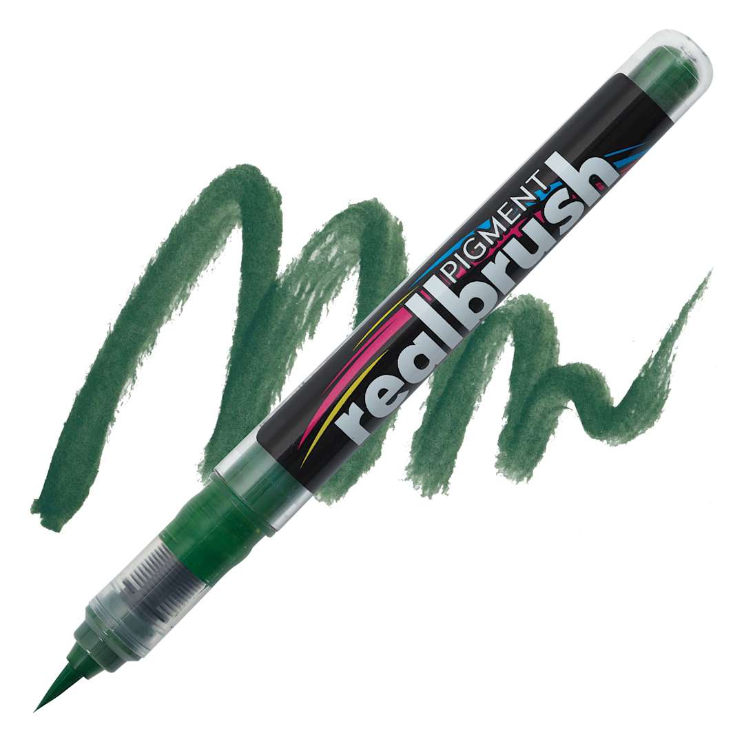 Open in modal - Karin Realbrush Pigment Marker - Olive Black, swatch and marker