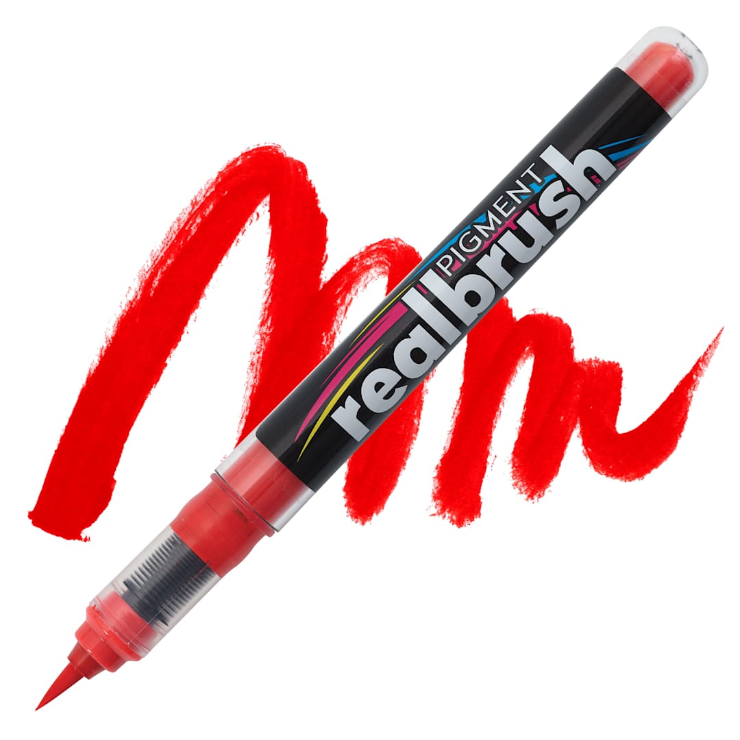 Open in modal - Karin Realbrush Pigment Marker - Fire Red, swatch and marker