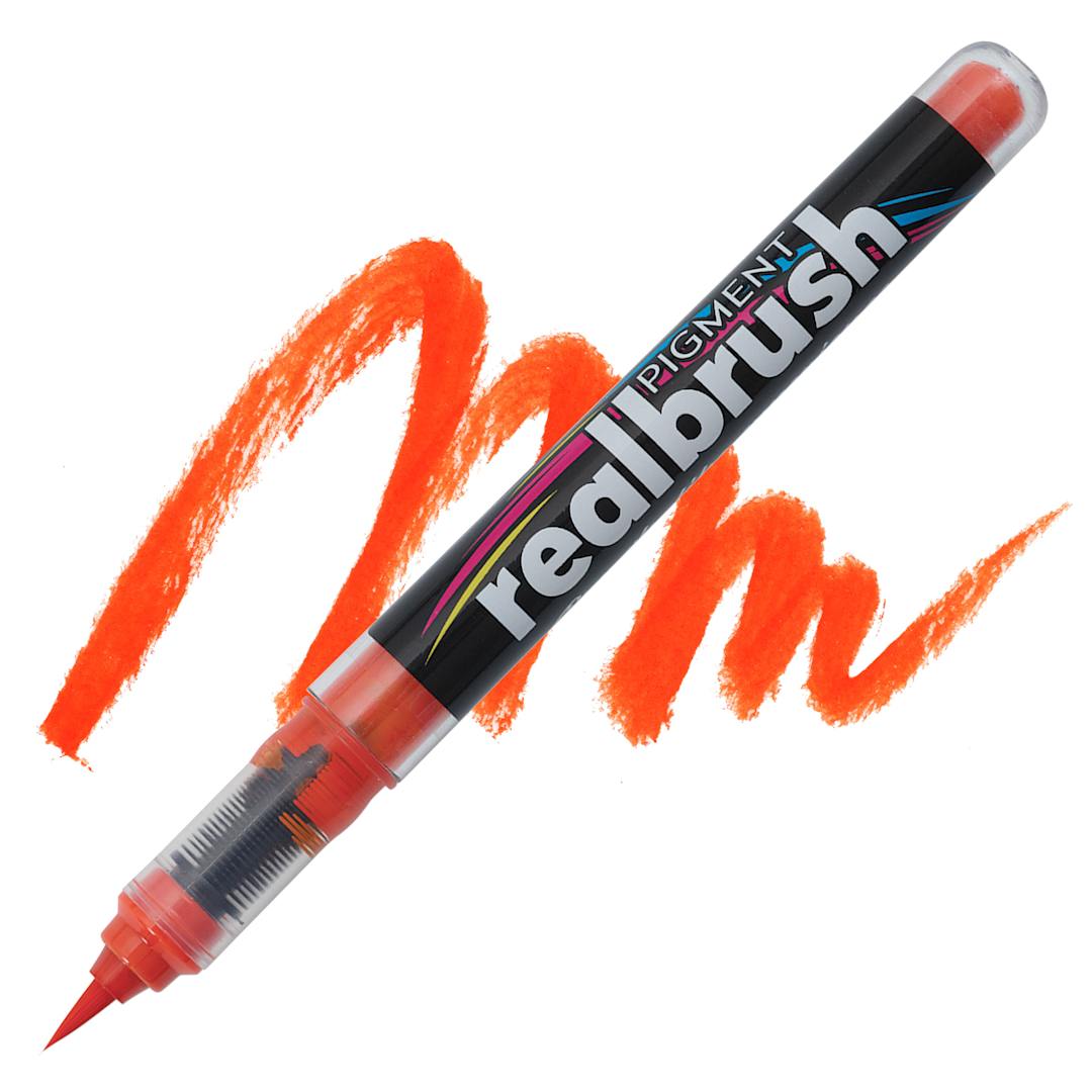 Open in modal - Karin Realbrush Pigment Marker - Orange Red, swatch and marker
